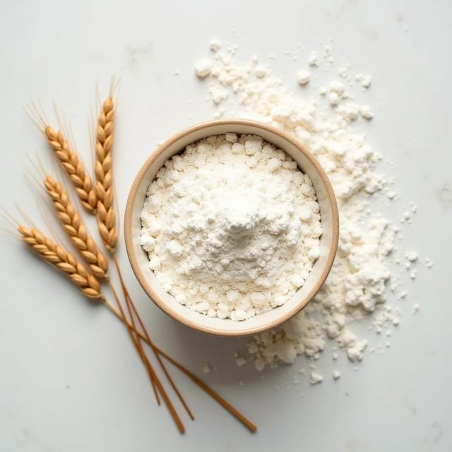 Schale mit Weizenmehl und Weizenähren