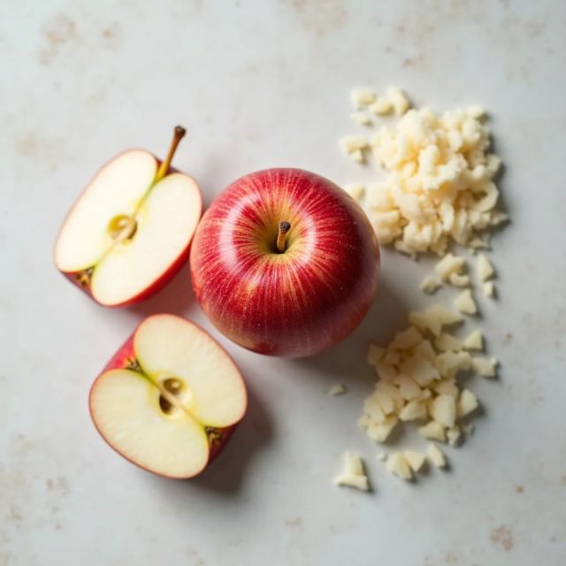 Apfel, angeschnitten und gerieben